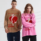 Unisex Casual Washed Yayoi Kusama Panther With Heart Printed Long Sleeve T-shirt