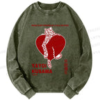 Unisex Casual Washed Yayoi Kusama Panther With Heart Printed Long Sleeve T-shirt