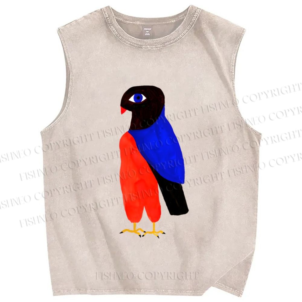 Unisex Observing Bird Printed Washed Tank Top