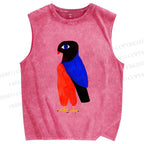 Unisex Observing Bird Printed Washed Tank Top