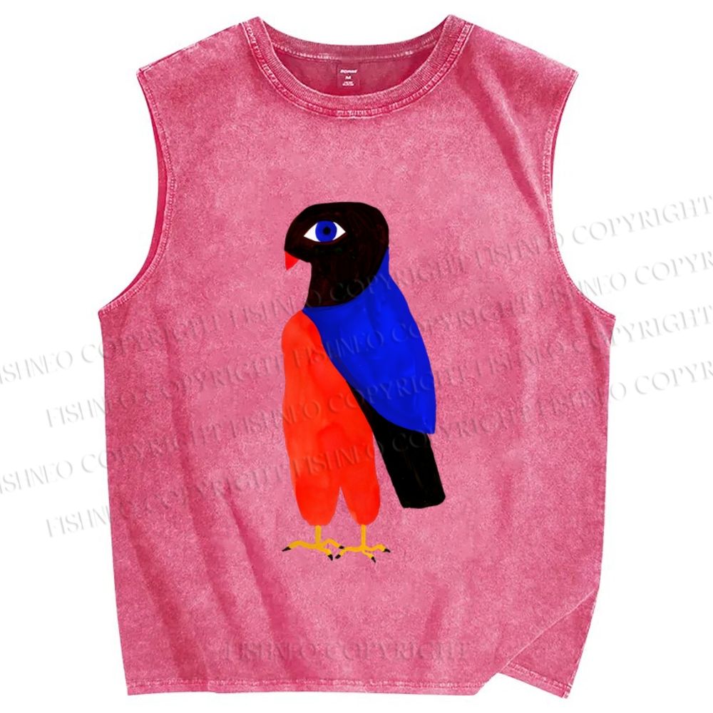 Unisex Observing Bird Printed Washed Tank Top
