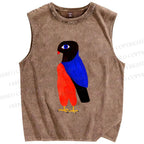 Unisex Observing Bird Printed Washed Tank Top