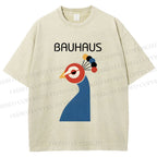 Unisex Bauhaus Geometric Peacock Printed Washed Tee