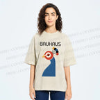 Unisex Bauhaus Geometric Peacock Printed Washed Tee