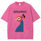 Unisex Bauhaus Geometric Peacock Printed Washed Tee