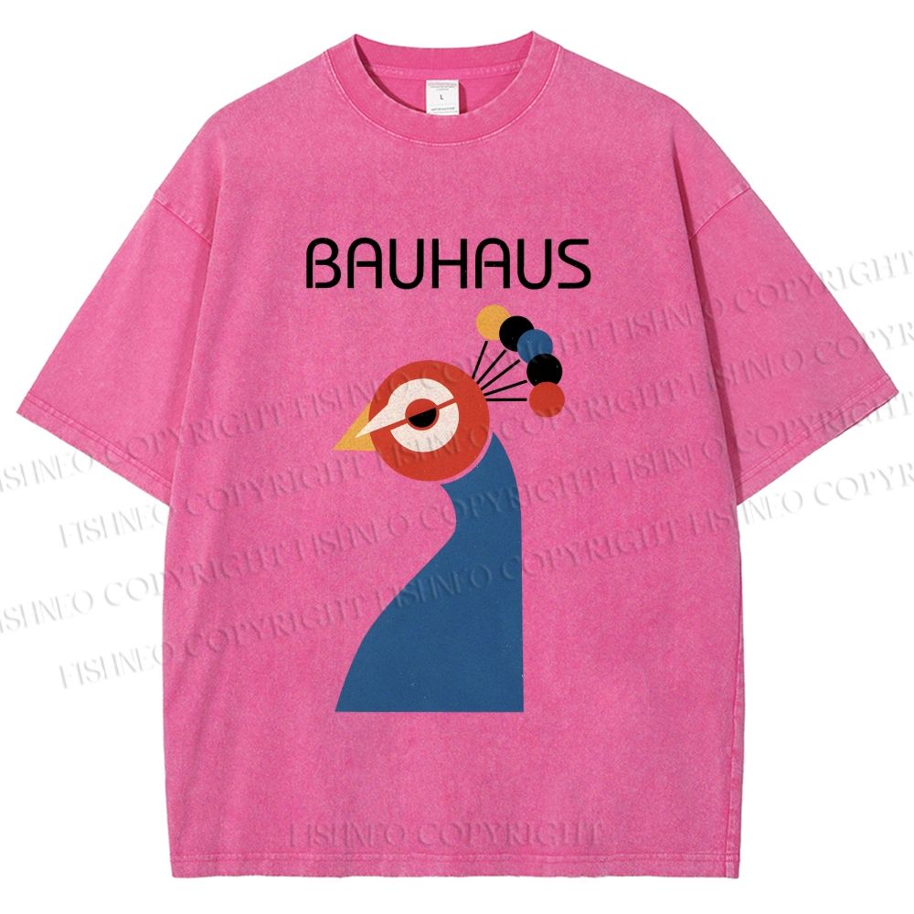 Unisex Bauhaus Geometric Peacock Printed Washed Tee