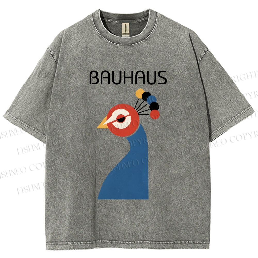 Unisex Bauhaus Geometric Peacock Printed Washed Tee