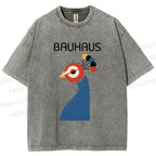 Unisex Bauhaus Geometric Peacock Printed Washed Tee