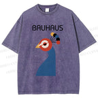 Unisex Bauhaus Geometric Peacock Printed Washed Tee