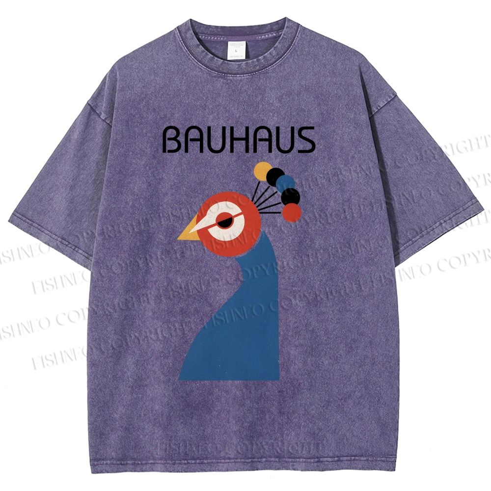 Unisex Bauhaus Geometric Peacock Printed Washed Tee