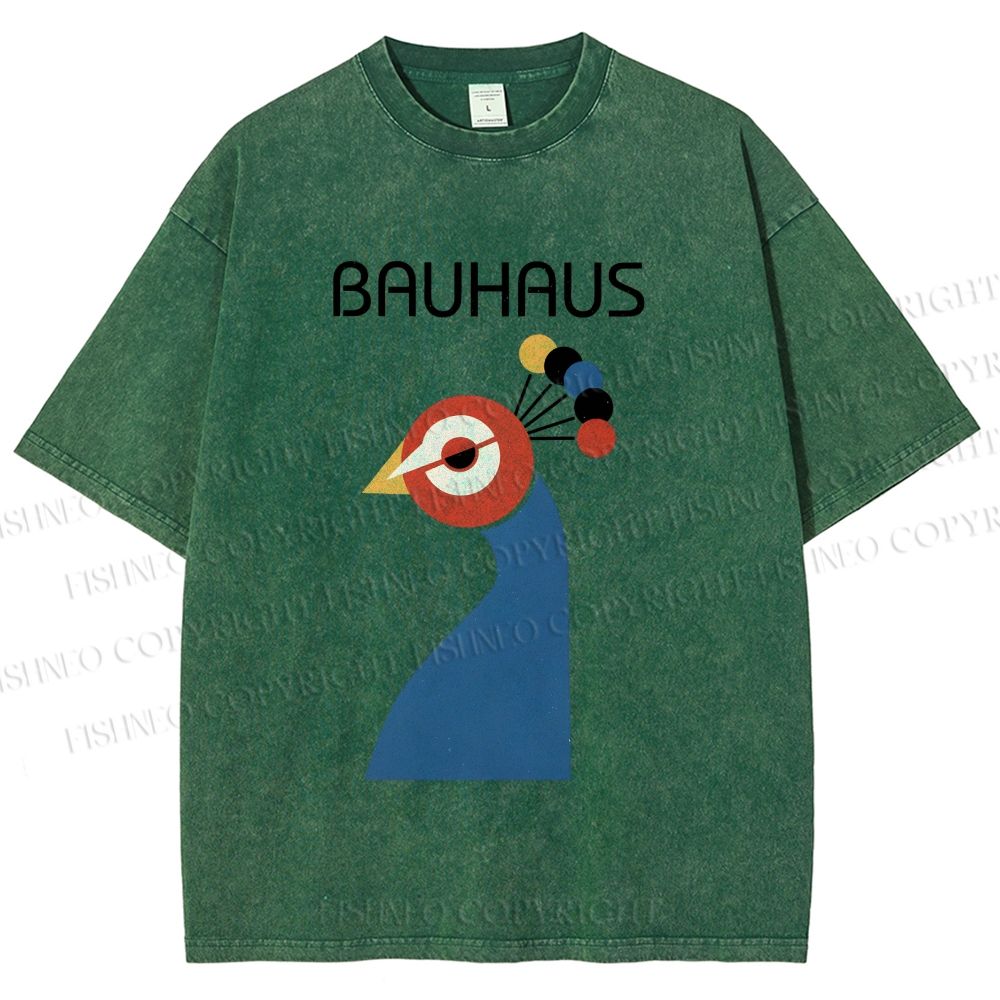 Unisex Bauhaus Geometric Peacock Printed Washed Tee