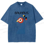 Unisex Bauhaus Geometric Peacock Printed Washed Tee