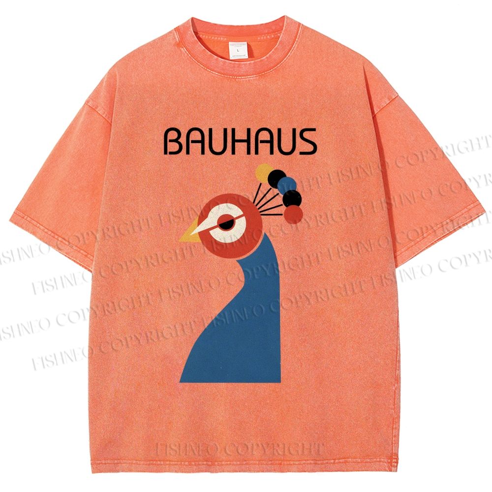 Unisex Bauhaus Geometric Peacock Printed Washed Tee