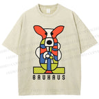 Unisex Bauhaus Geometric Dog Printed Washed Tee