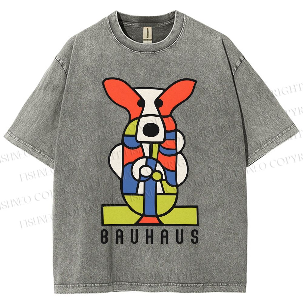 Unisex Bauhaus Geometric Dog Printed Washed Tee