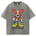 Unisex Bauhaus Geometric Dog Printed Washed Tee