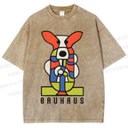 Unisex Bauhaus Geometric Dog Printed Washed Tee