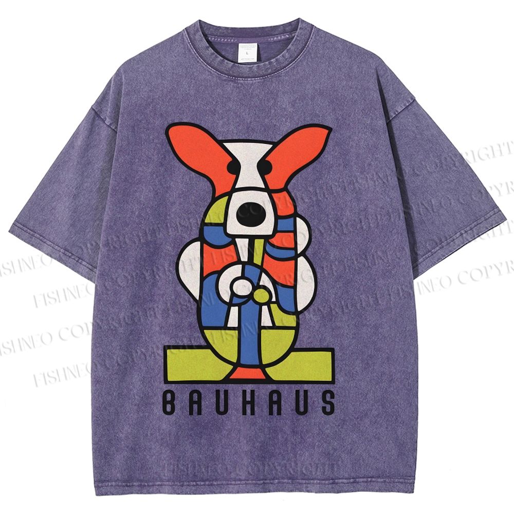 Unisex Bauhaus Geometric Dog Printed Washed Tee