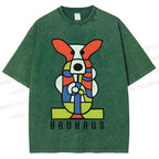 Unisex Bauhaus Geometric Dog Printed Washed Tee
