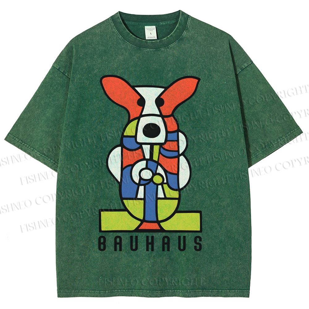 Unisex Bauhaus Geometric Dog Printed Washed Tee
