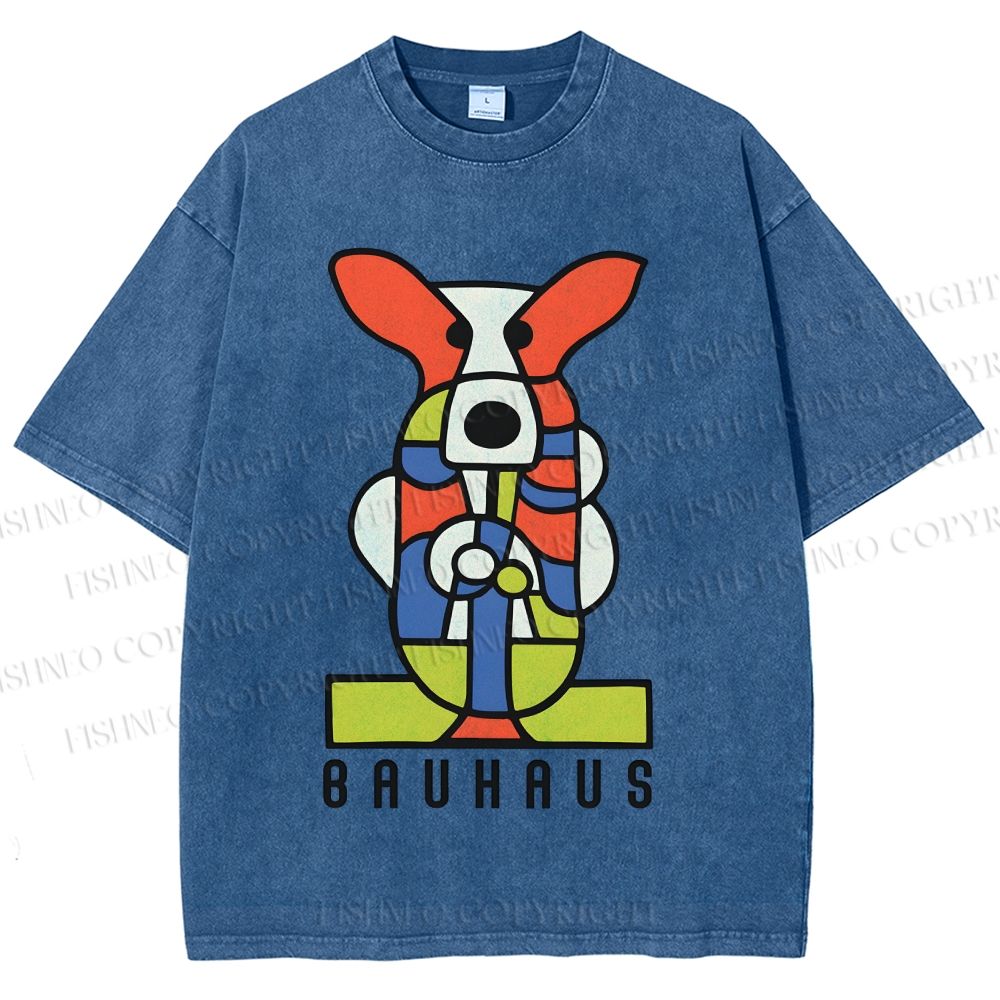 Unisex Bauhaus Geometric Dog Printed Washed Tee