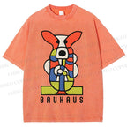 Unisex Bauhaus Geometric Dog Printed Washed Tee