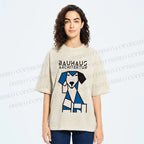 Unisex Bauhaus Geometric Dog Printed Washed Tee