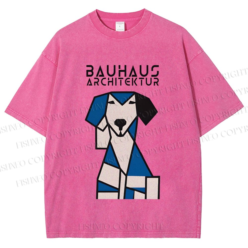 Unisex Bauhaus Geometric Dog Printed Washed Tee