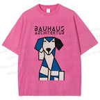 Unisex Bauhaus Geometric Dog Printed Washed Tee