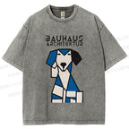 Unisex Bauhaus Geometric Dog Printed Washed Tee