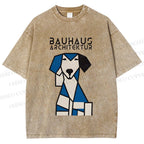 Unisex Bauhaus Geometric Dog Printed Washed Tee