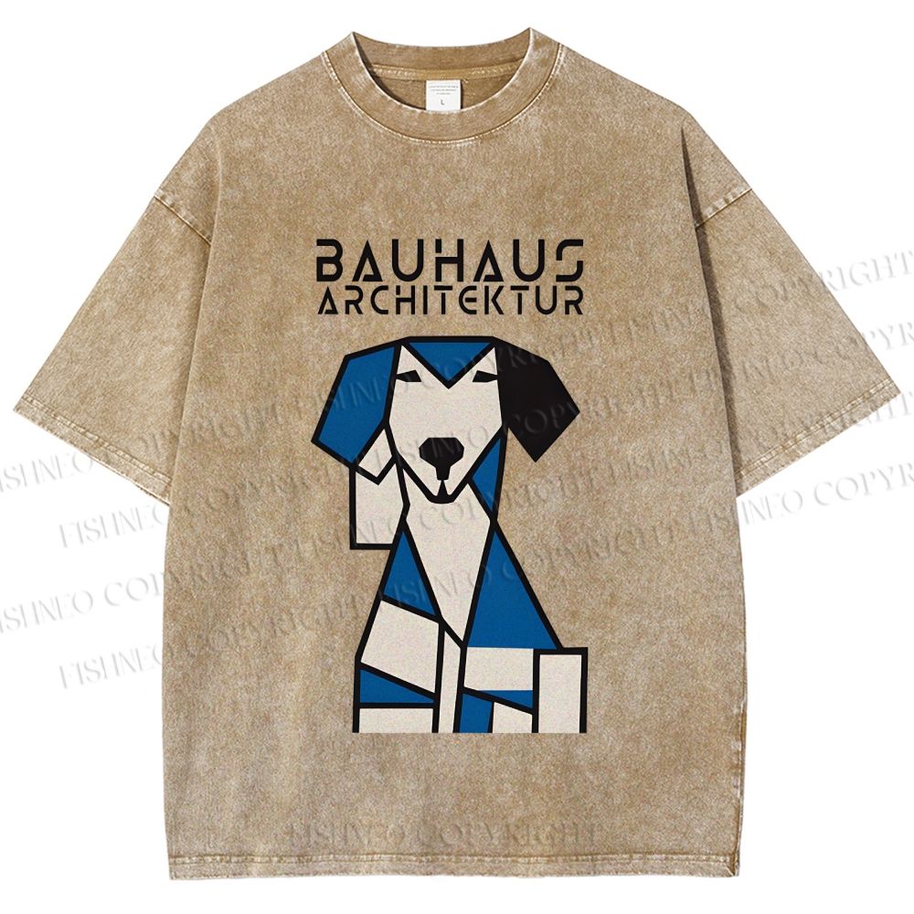 Unisex Bauhaus Geometric Dog Printed Washed Tee