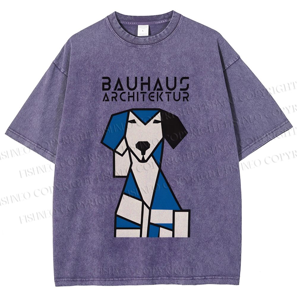 Unisex Bauhaus Geometric Dog Printed Washed Tee