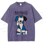 Unisex Bauhaus Geometric Dog Printed Washed Tee