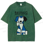 Unisex Bauhaus Geometric Dog Printed Washed Tee