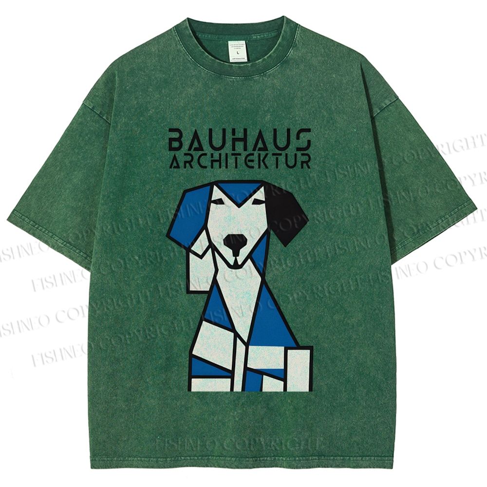 Unisex Bauhaus Geometric Dog Printed Washed Tee