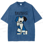 Unisex Bauhaus Geometric Dog Printed Washed Tee