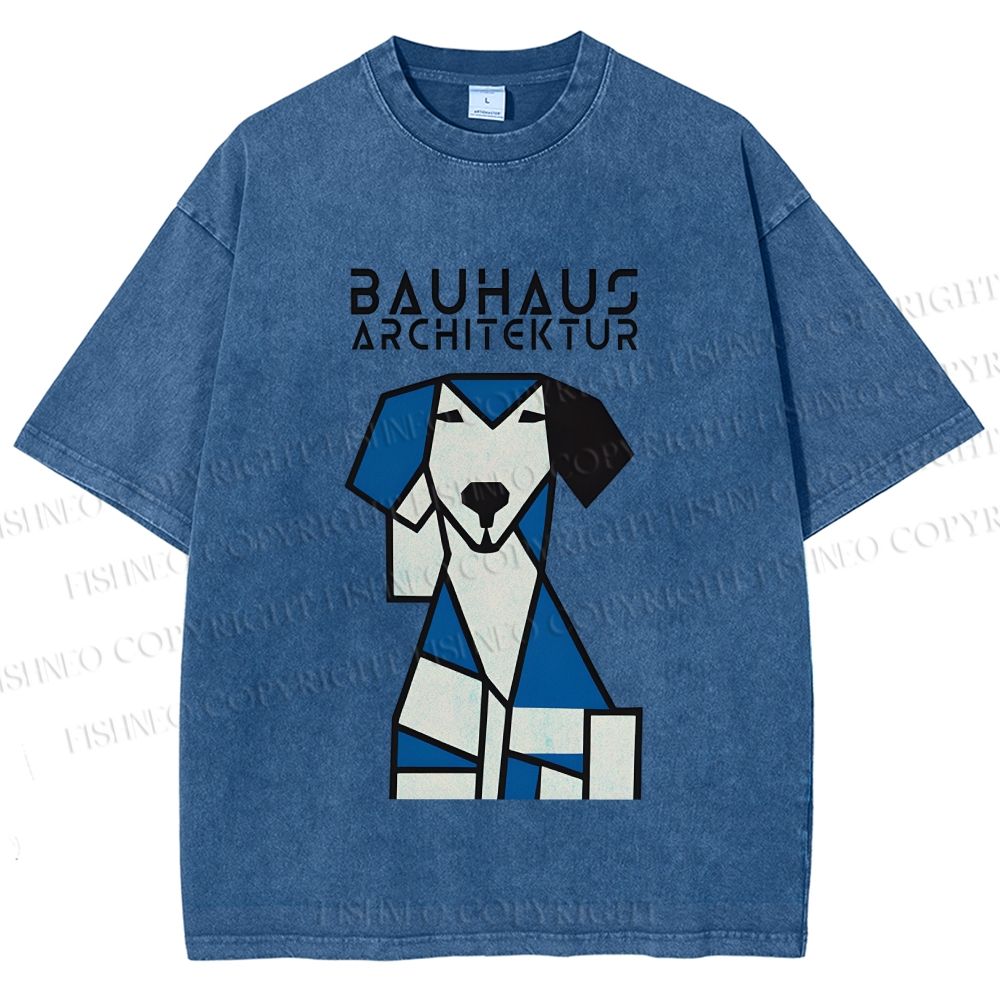 Unisex Bauhaus Geometric Dog Printed Washed Tee