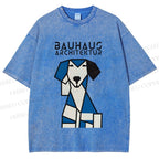 Unisex Bauhaus Geometric Dog Printed Washed Tee