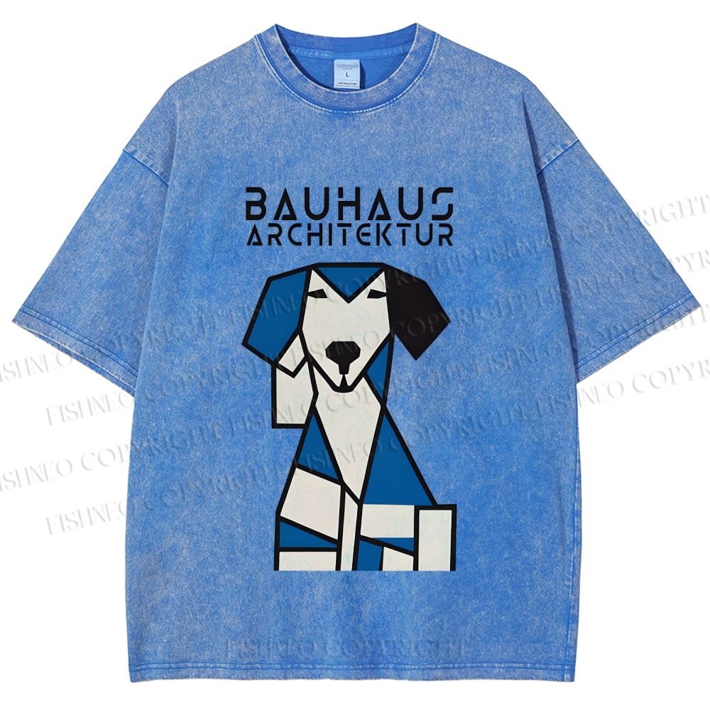 Unisex Bauhaus Geometric Dog Printed Washed Tee