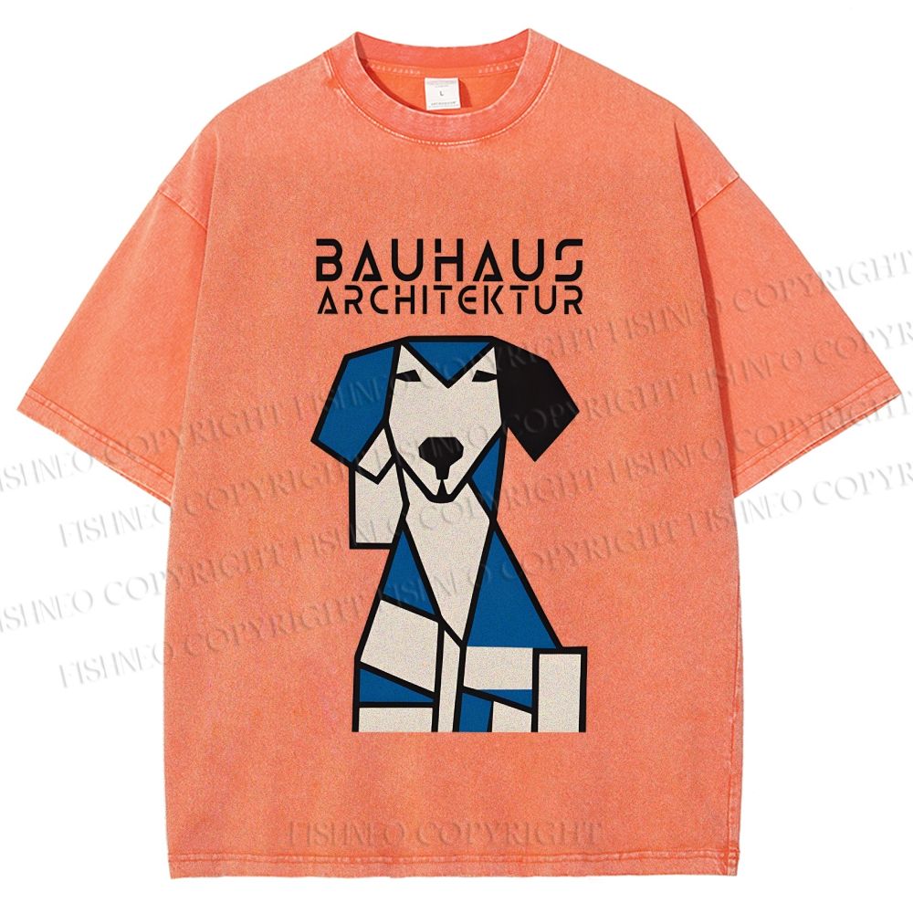 Unisex Bauhaus Geometric Dog Printed Washed Tee