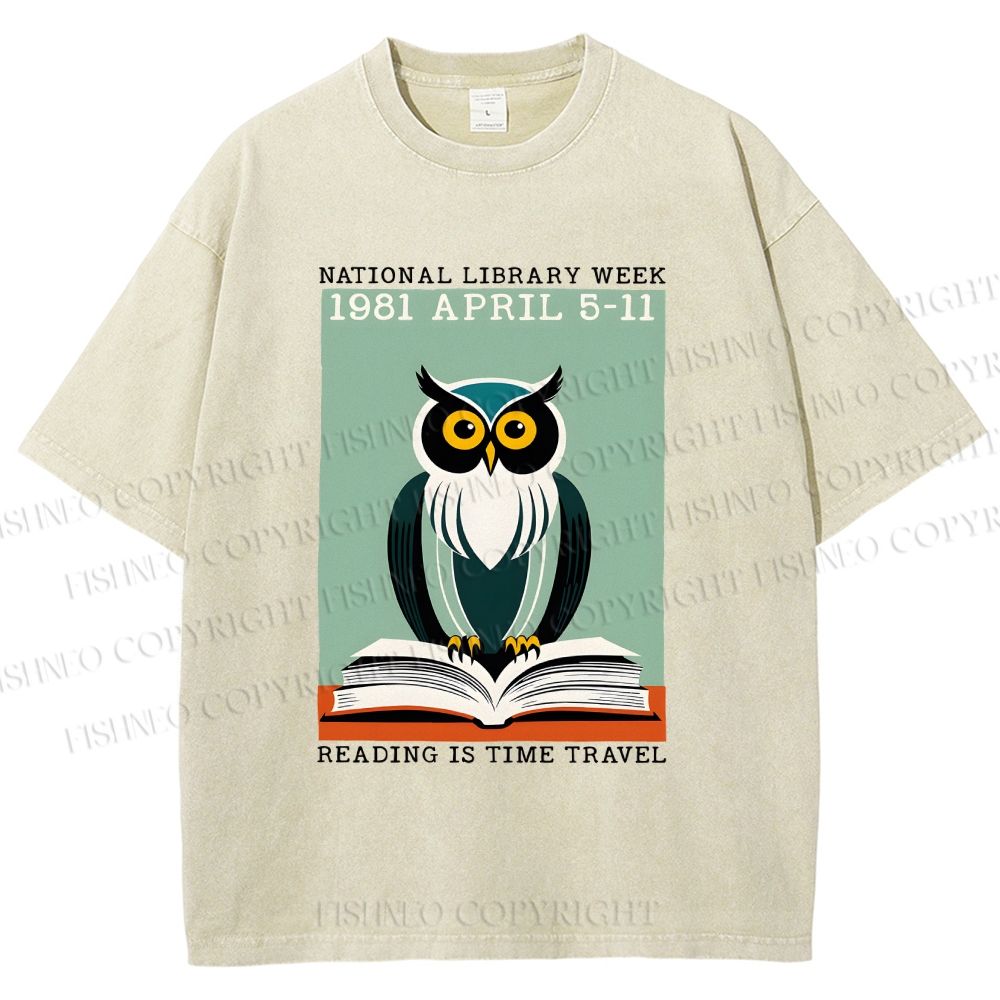 Unisex National Library Week Owl Printed Washed Tee
