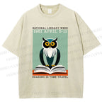 Unisex National Library Week Owl Printed Washed Tee