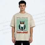 Unisex National Library Week Owl Printed Washed Tee