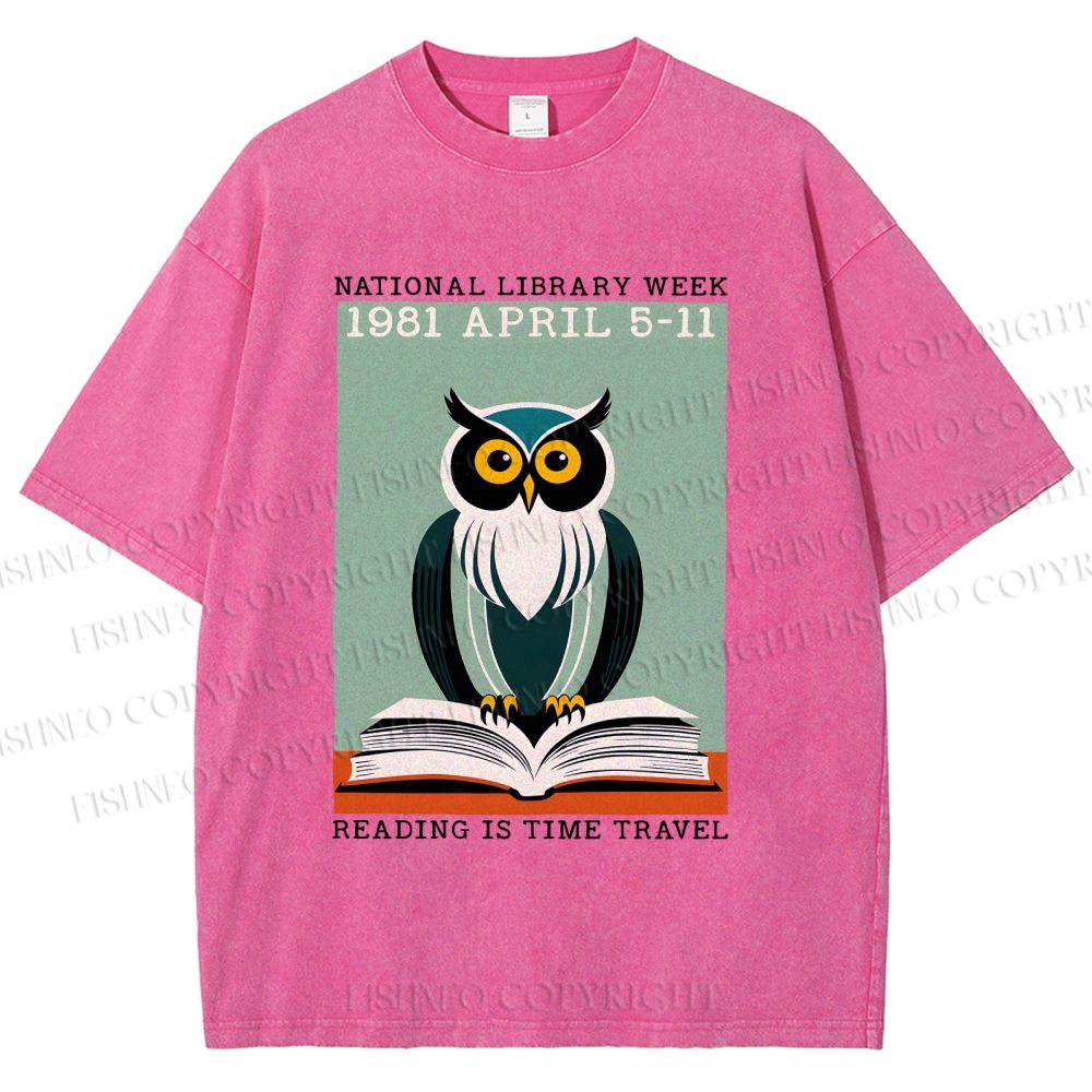 Unisex National Library Week Owl Printed Washed Tee