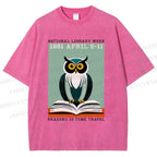Unisex National Library Week Owl Printed Washed Tee