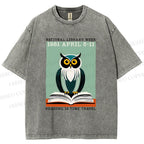 Unisex National Library Week Owl Printed Washed Tee