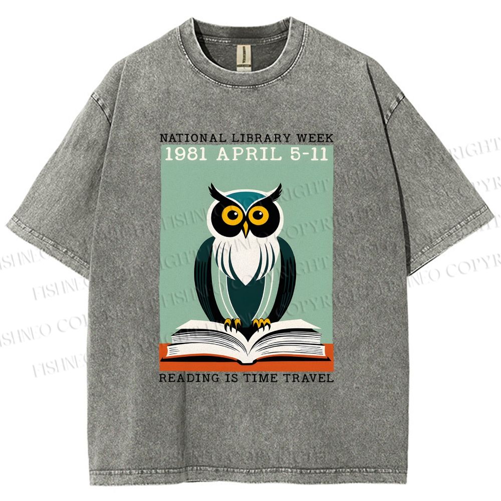 Unisex National Library Week Owl Printed Washed Tee