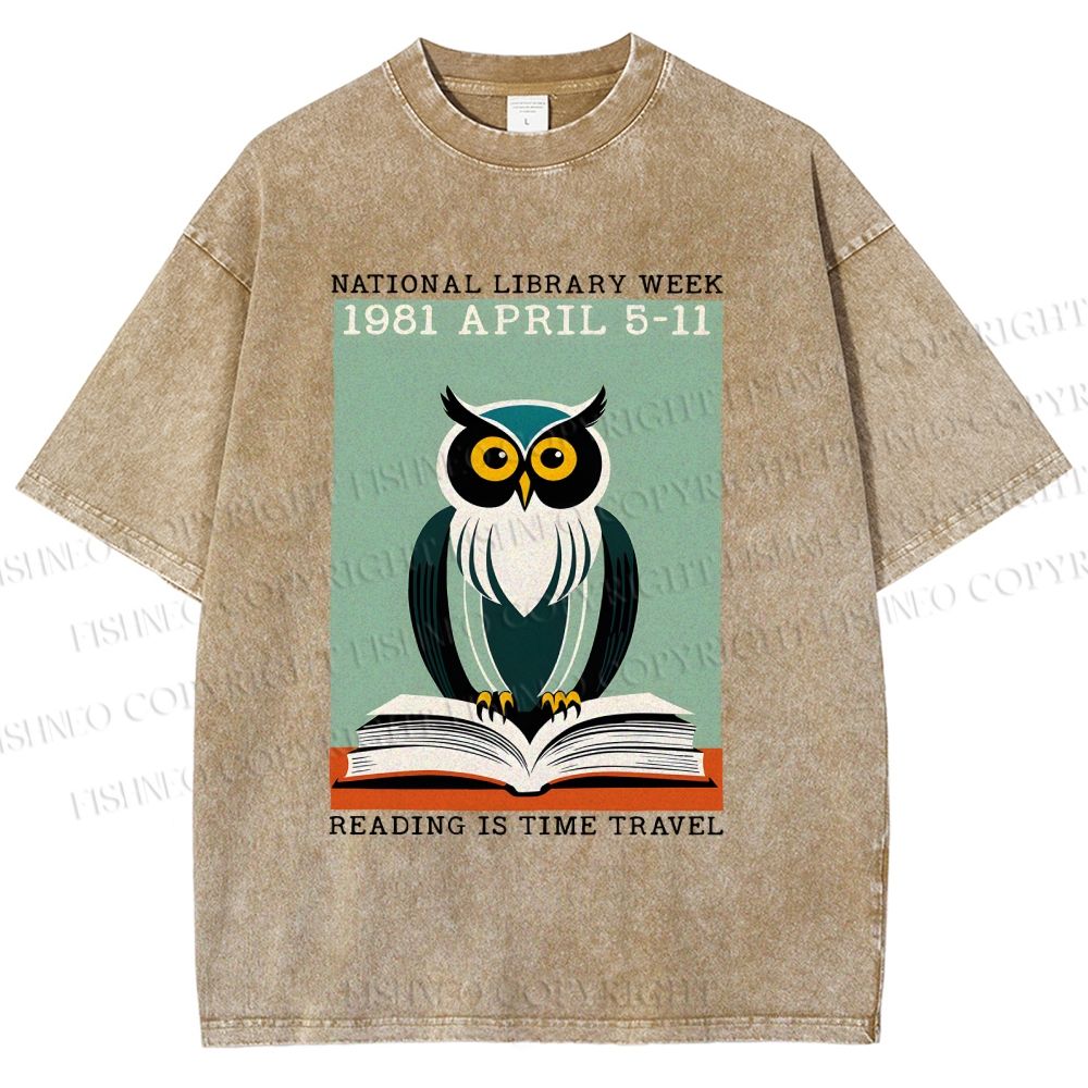 Unisex National Library Week Owl Printed Washed Tee