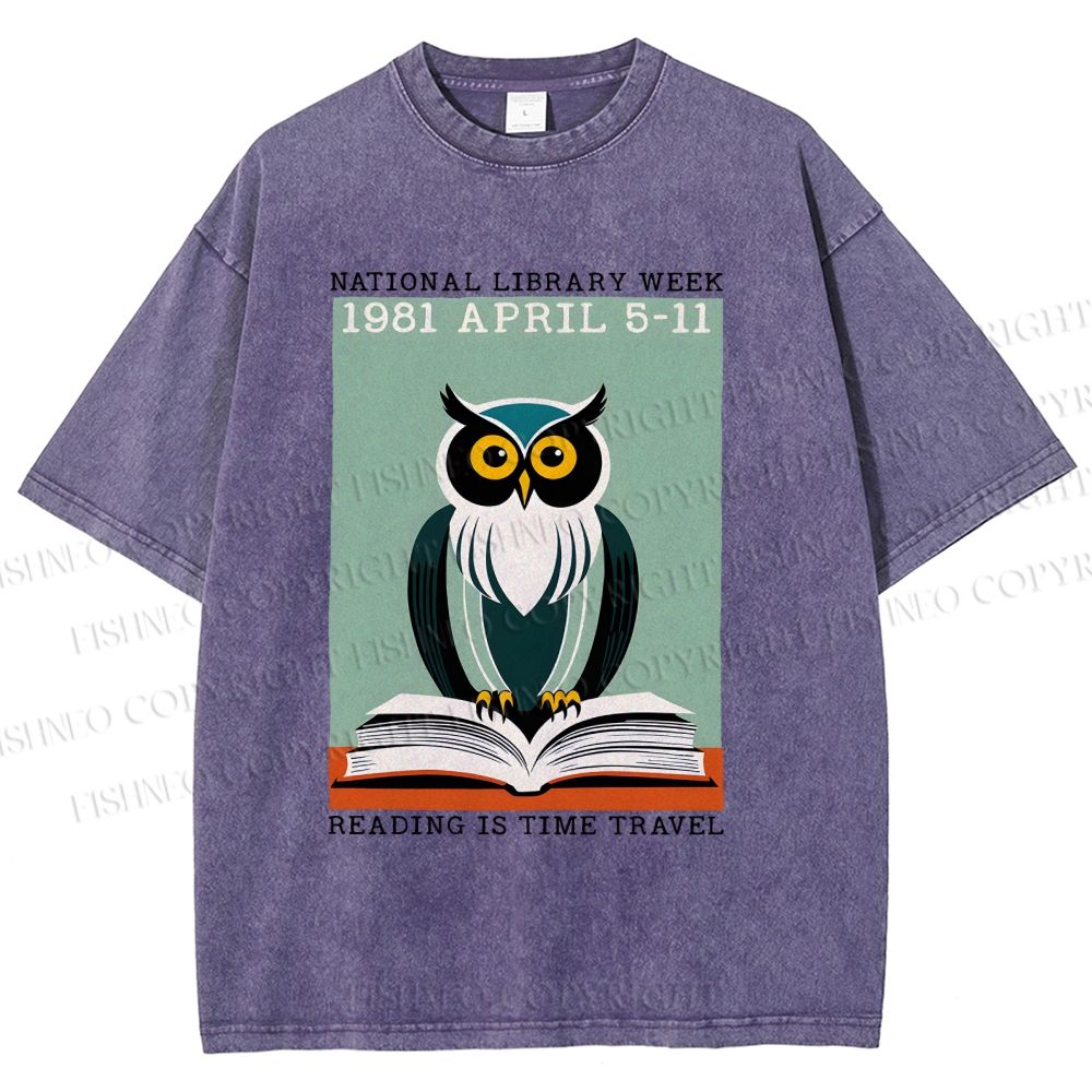 Unisex National Library Week Owl Printed Washed Tee